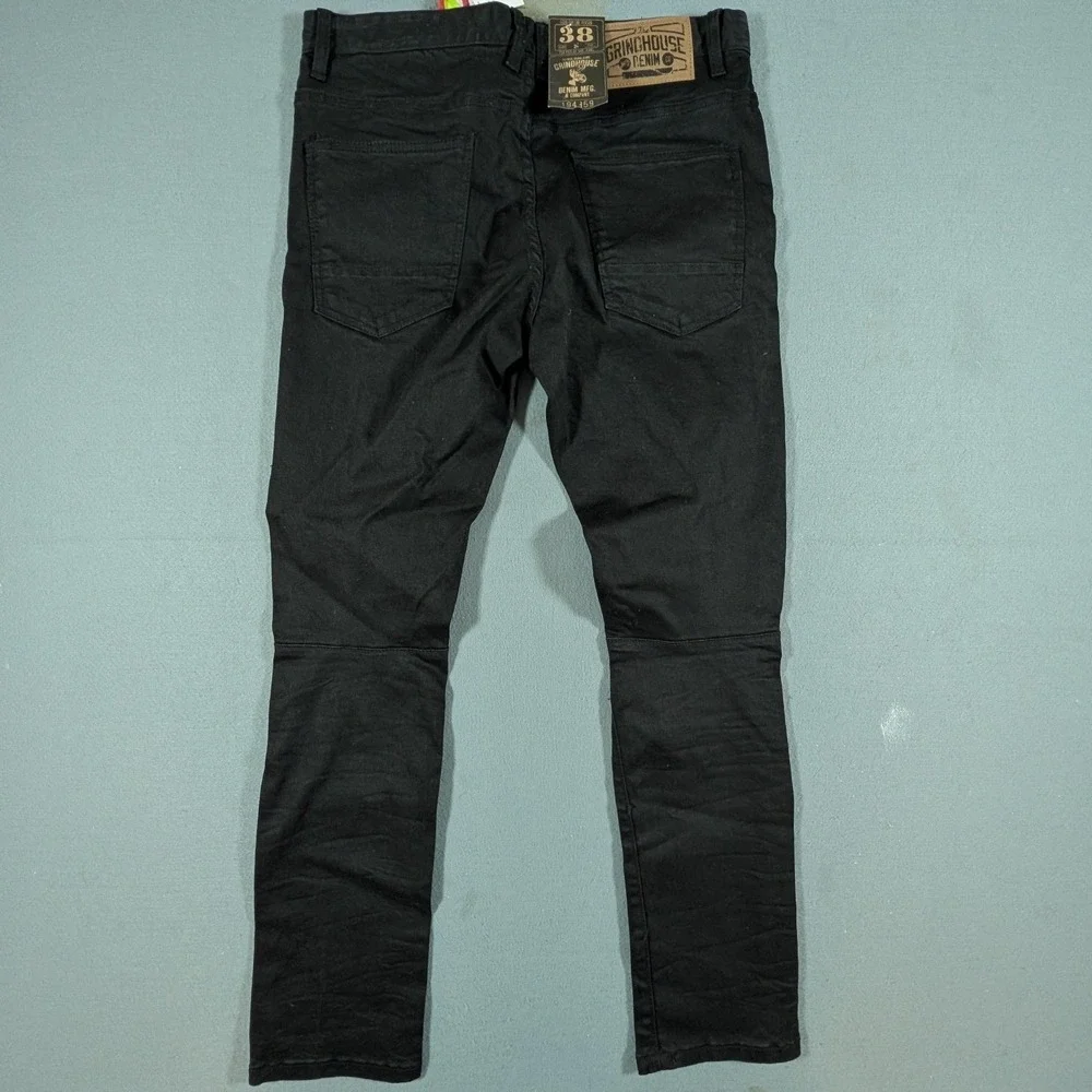 Grindhouse Denim Skinny Jeans Mens 38x32 Black Distressed Moto Ripped 3NW22008